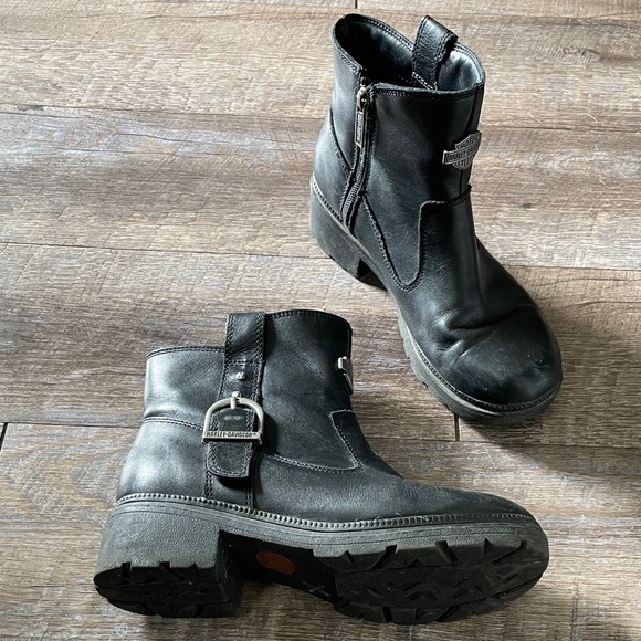 Harley Davidson Leather Moto Ankle Boots Booties - Picture 1 of 7